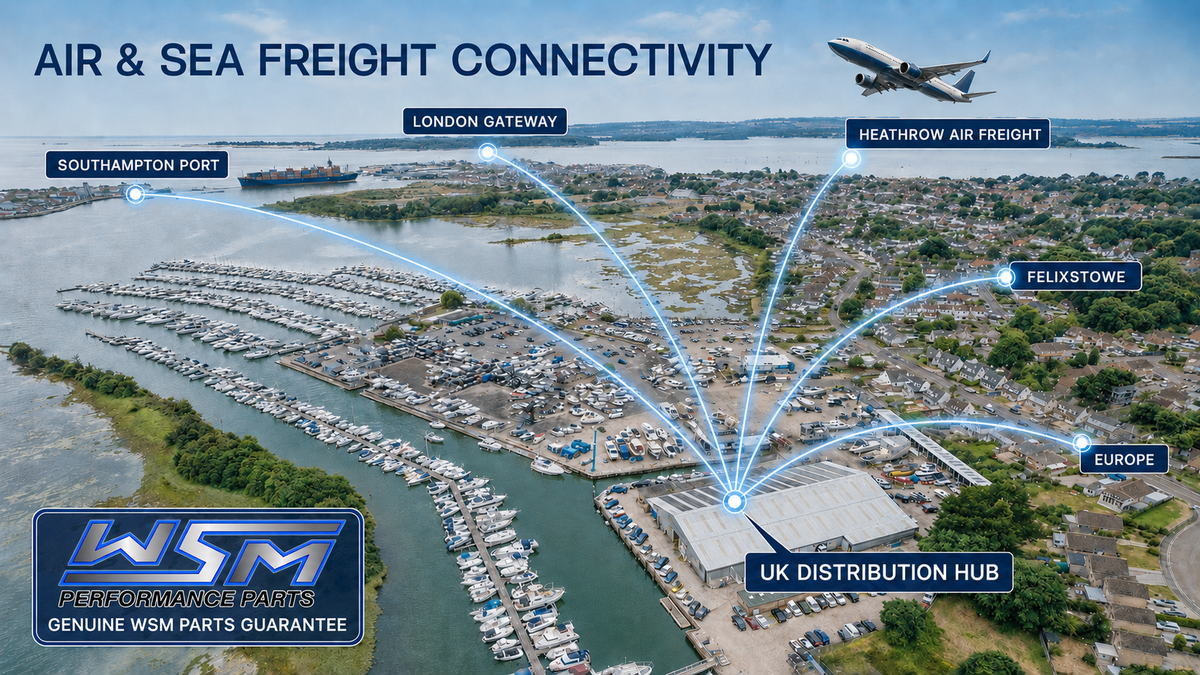 WSM UK distribution hub at Cobbs Quay Marina with UK and European air and sea freight connections